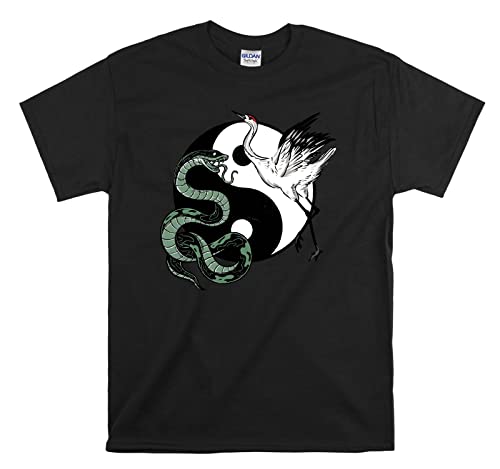 T-shirt Yin Yang Serpent Grue unisexe noir XL en coton confortable pour le quotidien