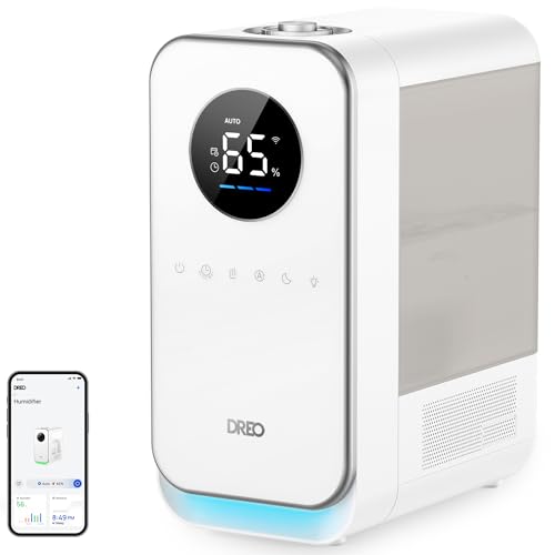 Image of DREO Humidifiers for Bedroom, Top-filled Smart Quiet Cool Mist Humidifiers for Large Room Home, Oil Diffuser & Nightlight, 50Hours Runtime for Indoor Plants, with Alexa /Google, Grey