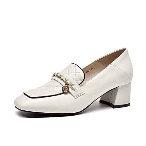 Chaussures À Talons Hauts Femmes, Femmes Femmes Escarpin Bout Carré Peu Profond Pompes À Bout Fermé Smart Office Chaussures De Travail,Blanc,36 Cover