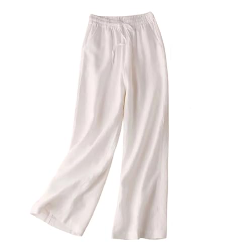 Women's Cotton and Linen Wide Leg Pants Casual High Waist Stretch Straight Pants4