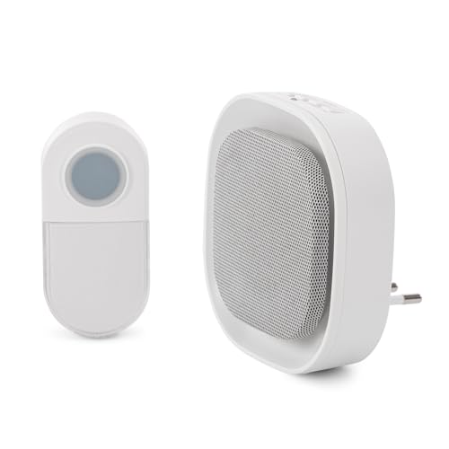 Entac Sonnette de porte AC plug-in - Émetteur IP44 - Fonctionne avec piles - 1 x CR2032
