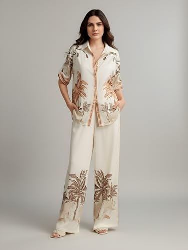 Image of NAINVISH Women's Rayon Co-Ord Set | Printed Shirt and Pant Set for Women | Casual Two Piece Lounge Outfit | Western Outfit