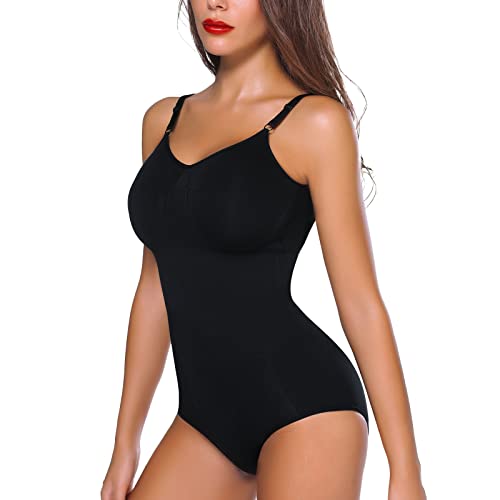 Joyshaper Body Sculptant Femme Gainant Ventre Plat Invisible Bodysuit Shapewear Push Up Body Gainant Minceur avec Bretelles Ajustable, Noir, XL