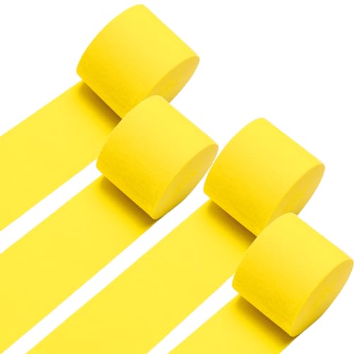 Yellow Crepe Paper Streamers 4 Rolls 328ft Pack of Party Streamers for Party Decorations Crepe Paper for Birthday Baby Shower Wedding Party Decorations (1.8 Inch x 82 Ft/Roll)