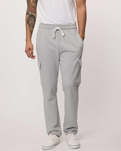 Real Essentials 3 Pack: Men's Tech Fleece Open Bottom Cargo Sweatpants with Pockets (Available in Big & Tall)2