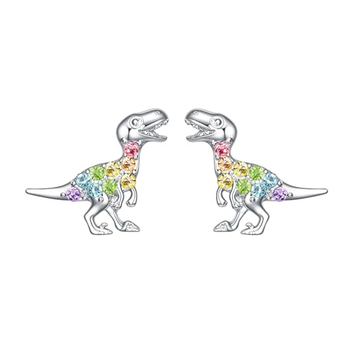jagosen Dinosaur Stud Earrings For Girls Women Sterling Silver Crystal Dinosaur Gifts For Adults Women Funky Kids Cute Animal Earrings Jewellery