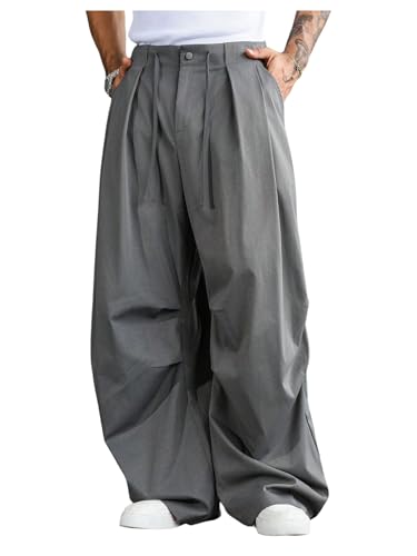 Men's Wide Leg Pant Baggy Pleated Dress Pants Zipper Fly Trousers Casual Business Workout Slacks with Pocket