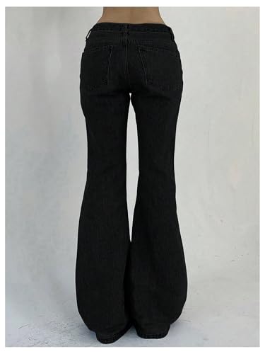 MakeMeChic Women's Bell Bottom Jeans Trendy Low Waist Flare Leggings Y2k Bootcut Denim Pants with Pockets2