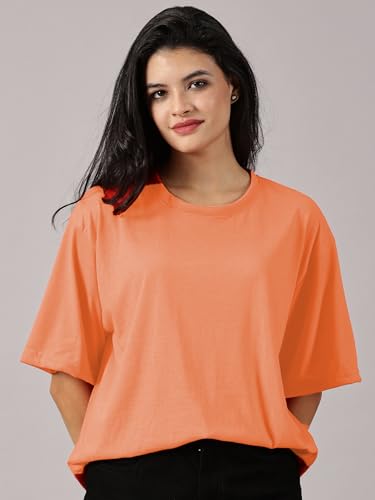 Image of RodZen Oversized Fit Half Sleeves Round Neck Textured Polycotton T-Shirt for Women /Girls (Pack of 2)
