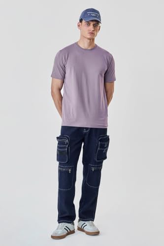 Image of SNITCH Men Slim Fit Cotton Lycra T-Shirt | Minimalist Pullover Short Sleeve Crew Neck Styling | Breathable Stretchable Soft Texture Casual Everyday Wear Plain Tee