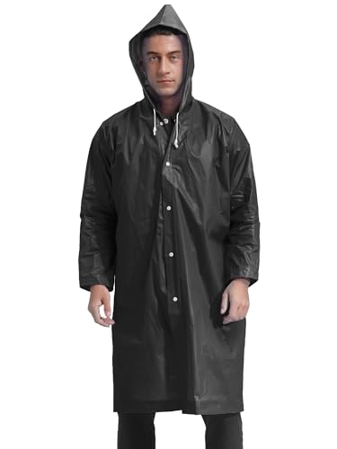 Men's EVA Hooded Raincoat Reusable Waterproof Rain Ponchos Button-up Rainwear Windproof
