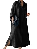  ORANDESIGNE Robes Femme Lâche Dress Manches Longues Rétro Linen Coton Robes Col V Tshirt Mini Rob Z9 Noir M