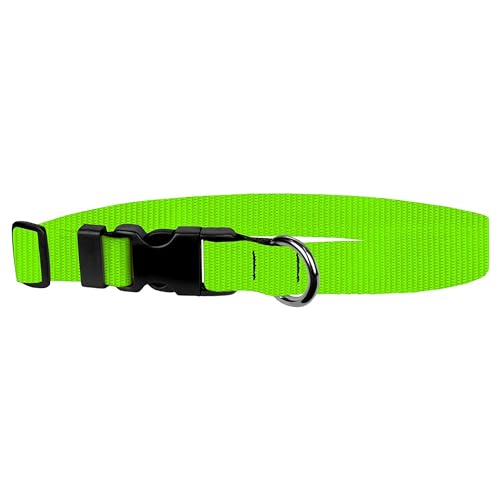 Image of Dog Collar - Colored Adjustable Pet Collars, 1 Inch Wide, Large, Hot Green