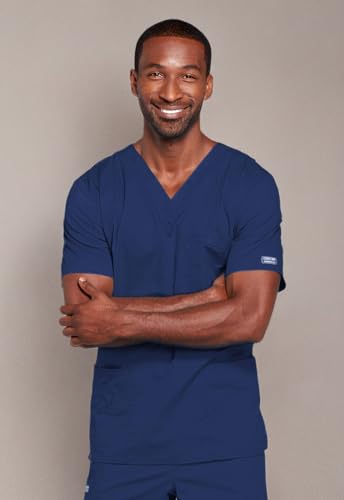 Image of Cherokee Scrubs for Men & Women V-Neck Scrub Top with 4 Pockets, Cotton Blend Soft Stretchy Easy Care Nursing Uniform - 4725