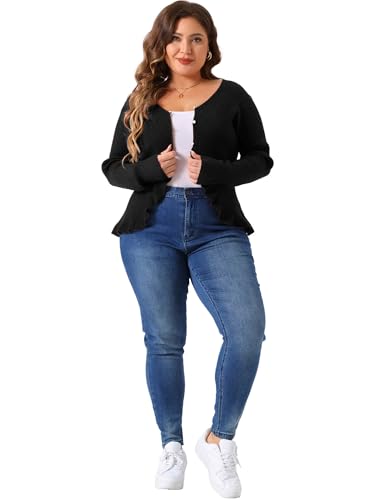 Image of Agnes Orinda Plus Size Cardigans for Women Long Sleeve Knit Sweater Open Front Ruffled Button Cardigan Outerwear