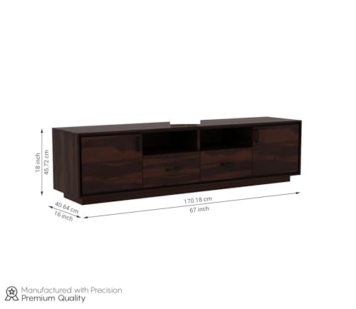 Image of Solid Wood TV Unit for Living Room 65 Inch Furniture - Wooden TV Unit with Storage Cabinet with 2 Drawr, 4 Shelves Wooden TV Cabinet for Living Room - Fits up to 65-Inch TV (Juan)