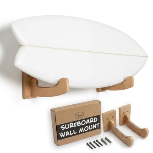 Image of Ho Stevie! Surfboard Wall Mounts - Real Wood Racks + Cork Padding - Display Any Surf Board - Easy Installation