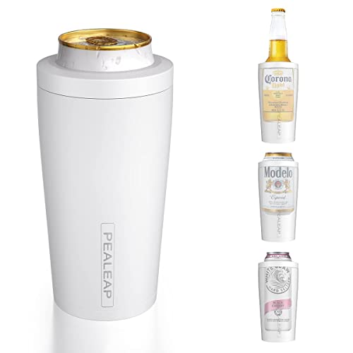 4 In 1 Insulated Slim Can Cooler For 12 Oz Cans And Beer Bottle - Keep 8 Hours Cold, Easy To Hold - Stainless Steel Can Holder, Double Walled Can Insulator For Hard Seltzer And More (Snow White) #TOP27