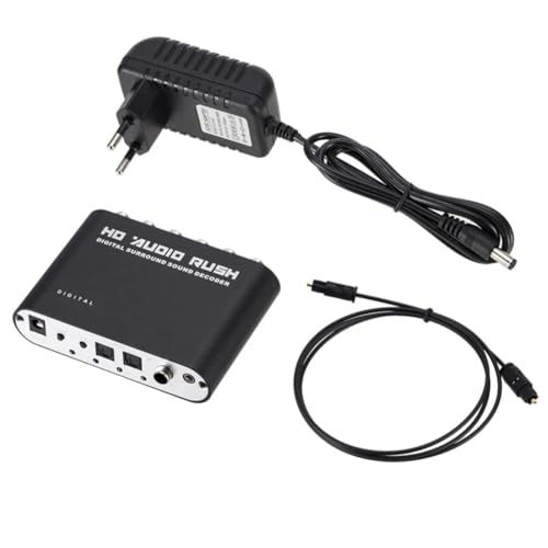 Epdpekc Convertidor de Audio AC3 Estéreo de 5,1 Canales Digital una Analógico, Decodificador Óptico SPDIF Coaxial AUX de 3,5 mm una 6RCA, Enchufe Europeo