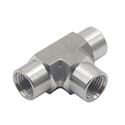 Image of HFS(R) 2PCS /PAK 3 /8 inch NPT Female 3 Way Tee, 304 Stainless Steel Forged Pipe Fitting Street Tee (3 /8 inch FNPT, 2PCS)