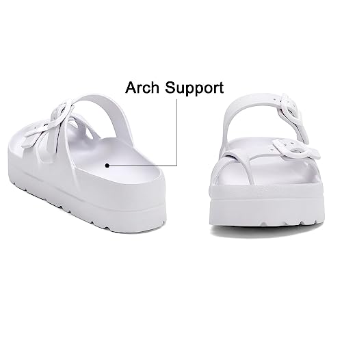 Image of TIKVAW Womens Arch Support Platform Sandals Comfort Slides Thick Soles Flat Sandals With Adjustable Buckle & Ultra Cushion