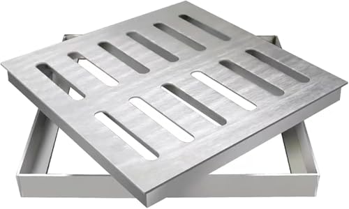 Image of Square Drain Grate with Frame, Heavy Duty Well Cover for Garage Floor, Outdoor Drainage, 500 x 500 mm