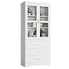FOTOSOK White Kitchen Pantry Cabinet 67 Tall Storage Cabinet with 2 Tempered Glass Doors Modern Kitchen Cupboard Large Floor Cabinet with 3 Shelves and 3 Drawers for Home Office