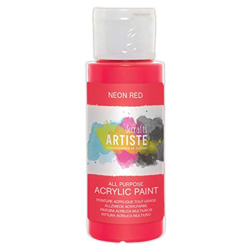 Artiste Acrylic Paint 59ml 2Oz Neon Red, Quick-Drying Professional Art, Craft and Hobby Artists Paint, Vibrant Colour, Water-Based Paints Cover All Surfaces with Ease, Ideal for Travel Artists
