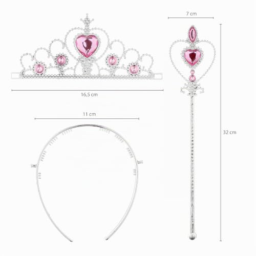 KarneLux Prinzessin Krone und Zepter Set Pink - Feen Zauberstab Kostümzubehör für Karneval, Fasching und Geburtstage