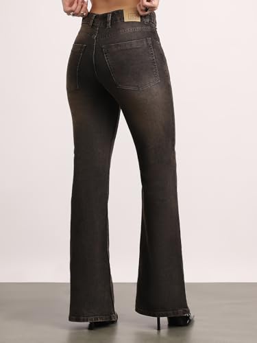 Image of Urbano Fashion Women's Mid Rise Bootcut Washed Jeans Stretchable