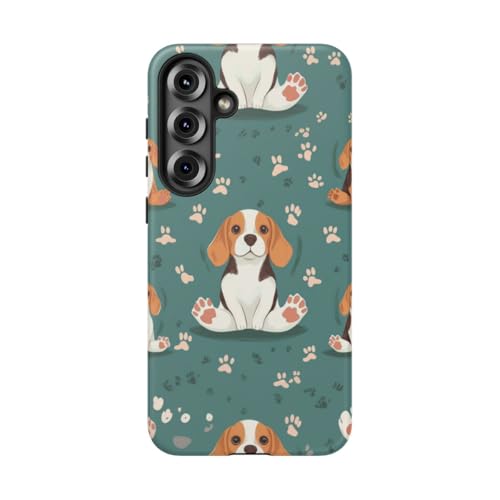 Coque Samsung S25 Plus motif beagle assis et empreintes bleu sarcelle