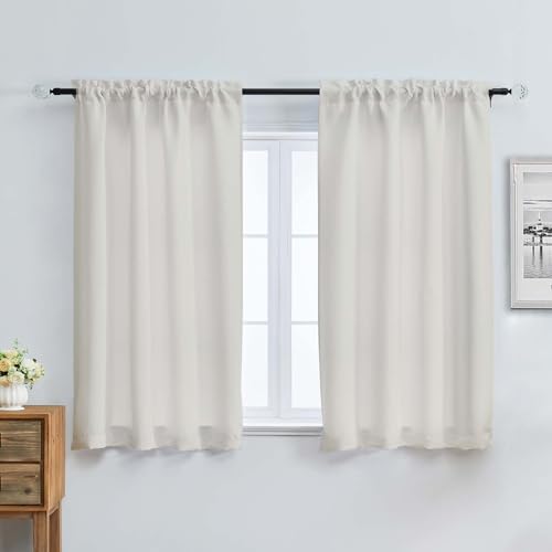 Image of Aiyufeng Natural Short Room Darkening Curtains for Bedroom 54 Inches Long 2 Panels Set, Solid Thermal Insulated, Energy Saving Window Treatment Curtains Blackout Drapes, W40 x L54 Inch, Natural