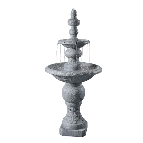 Teamson Home 52.56 in. Outdoor Two-Tier Water Fountain with Realistic ICY Stone Texture for Outdoor Living Spaces Creating a Calming Oasis for Gardens, Landscaping, Patios, Balconies, Lawns, Gray
