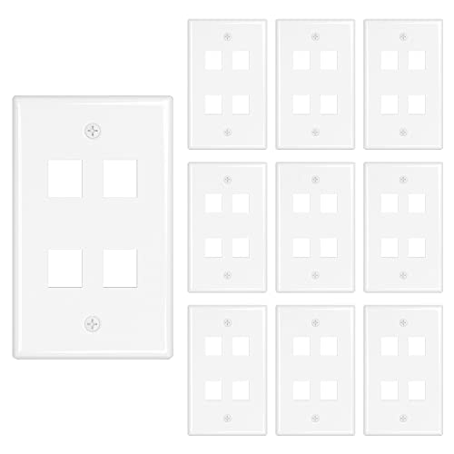 Image of iwillink 4-Port Keystone Wall Plate 10-Pack, Low Profile Ethernet Wall Plates for Keystone Jack, White