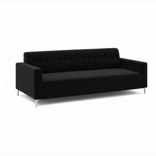 Image of SOCOZI Antonia 5 Seater Sofa Set with Ottoman | Soft Velvet Suede Fabric | Modern Design | Plush Comfort Cushions for Living Room (Black)