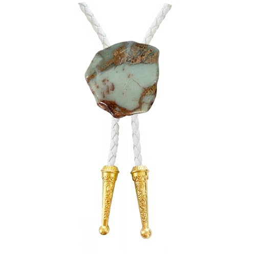 Image of Daisy Del Sol Gemstone Bolo Tie Braided Vegan Faux Leather Natural Stone Gold Handmade Necklace Adjustable Boho Western Jewelry
