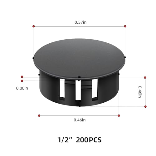 Image of 200Pcs 1 /2 inch Black Plastic Plugs Hole, Black Round PA66 Plug Furniture Hole Decorative Cover