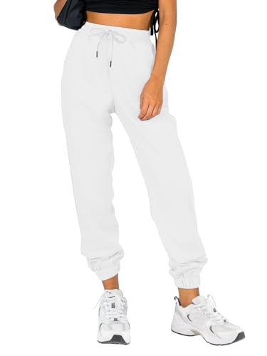 ATHMILE Sweatpants Women Baggy Joggers Workout Loose Lounge Lightweight Comfy Sweat Pants Fall Outfits High Waisted Athletic Pants White