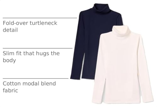 Amazon Essentials Women's Slim-Fit Layering Long Sleeve Stretchy Knit Rib Turtleneck Top (Available in Plus Size), Pack of 2, Navy/White, X-Large - image 4