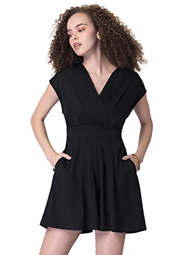 Image of FabAlley Women Black Wrap Self Tie Dress