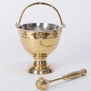 Large Religious Holy Water Bucket and Sprinkler, Aspergillium and Aspergil - Solid Brass - Church - Chalice (CCG-266)