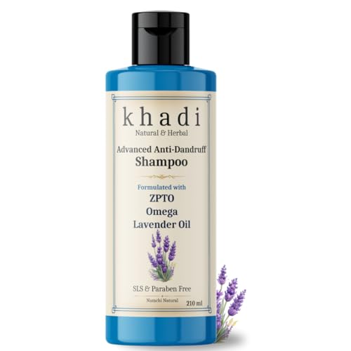 Image of Khadi Advanced Anti Dandruff Shampoo with ZPTO, Omega & Lavender Oil | Khadi Natural Shampoo for Women & Men | Sulfate, SLS & Paraben Free 210 ml