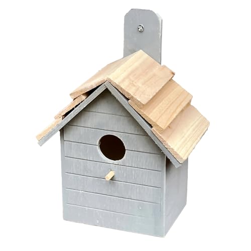Wooden Bird House 21.5cm Grey Wall Mounted Garden Fence Small Wild Birds Nesting Box