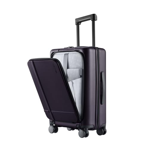 Image of NINETYGO Carry On Luggage 22x14x9 Airline Approved, 20 Inch Suitcase with Front Compartment, Lightweight PC Hard Shell, Cup Holder, Clamshell, TSA Lock, Spinner Wheels (Blackcurrant Oolong)