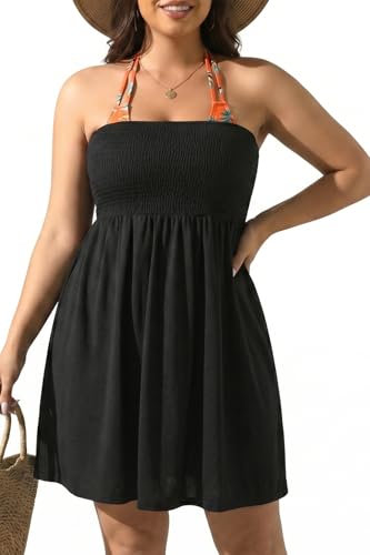 Pinup Fashion Plus Size Cover Ups Swimwear Black Strapless Swimsuit Coverup...