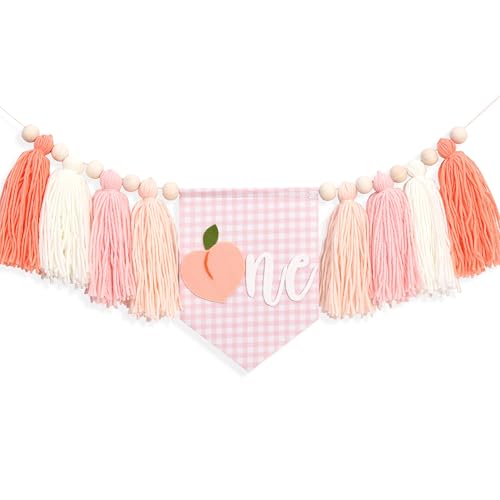 Peach 1st Birthday High Chair Banner - Sweet One Fisrt Birthday Decoration for Girls Pink Peach Tassel Highchair Banner