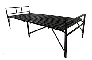 Sahni Portable Furniture Heavy Duty Single Size Iron/Metal/Steel Folding/Foldable Bed/Cot Frame with Headboard Platform Bed for diwan, Guest, Sleeping (Black Pwder Coated) (6ft x 2.5Ft)