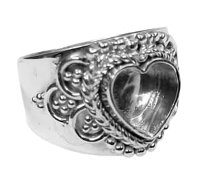 925 Sterling Silver Heart Shape Handcrafted Bezel Ring Blank Bezel Setting, Blank Ring Base,Ring DIY For Resin Work,Traditional Antique Ring