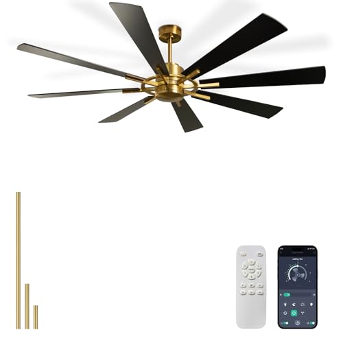 Image of Depuley Ceiling Fan Without Light: 72 Inch Big Indoor Outdoor Fan with Remote APP Control - Large Farmhouse Black Gold Ceiling Fan no Light 8 Blade Reversible Quiet DC Motor Memory Function Timer