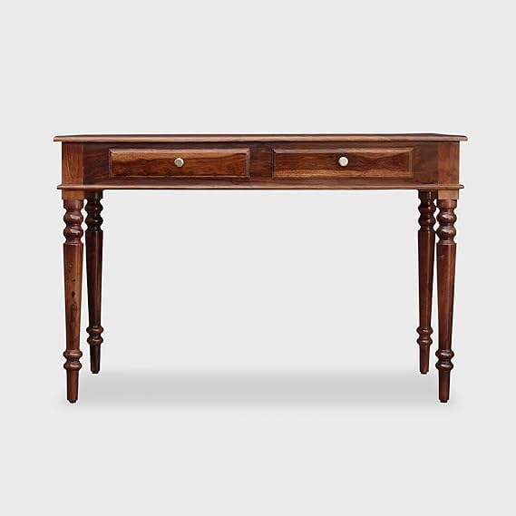 Image of Sheesham Wood Study Table with 2 Drawers Storage for Study Room Home | Solid Wood Workstation Desk Work from Home Table and Office (Do It Yourself) Honey Brown